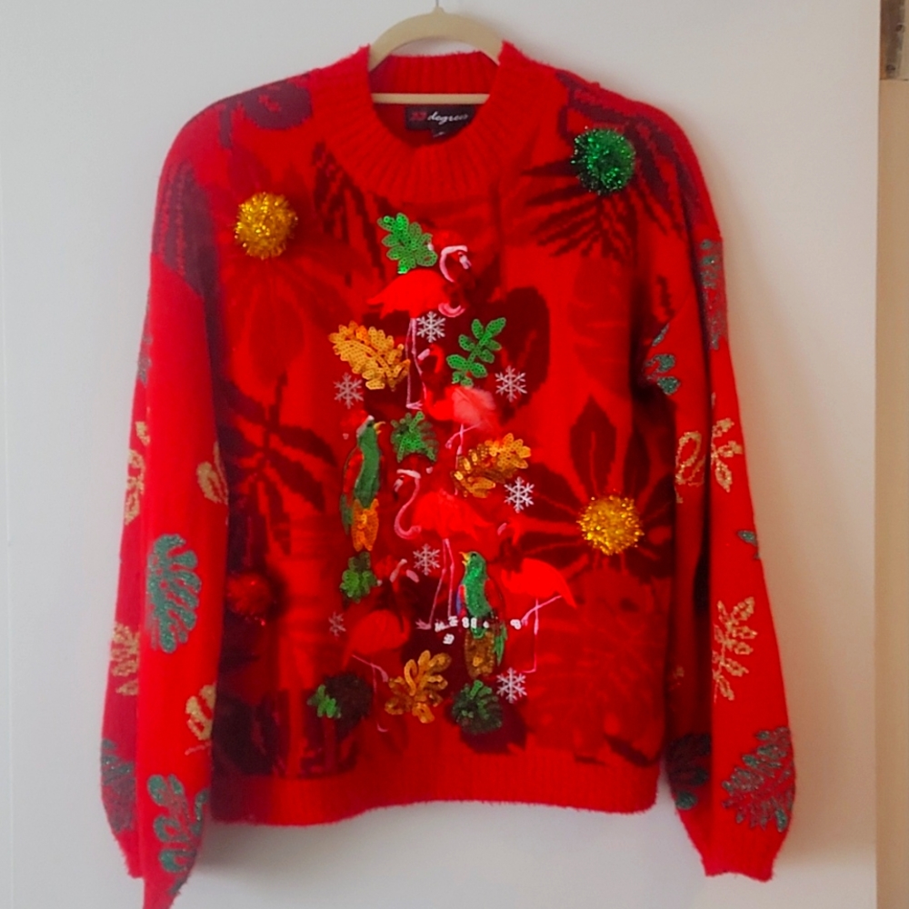 Womens Christmas Flamingo Sweater